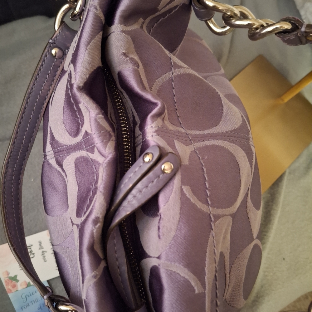 Coach Purple Shoulder Bag with Signature Monogram - Picture 6 of 14